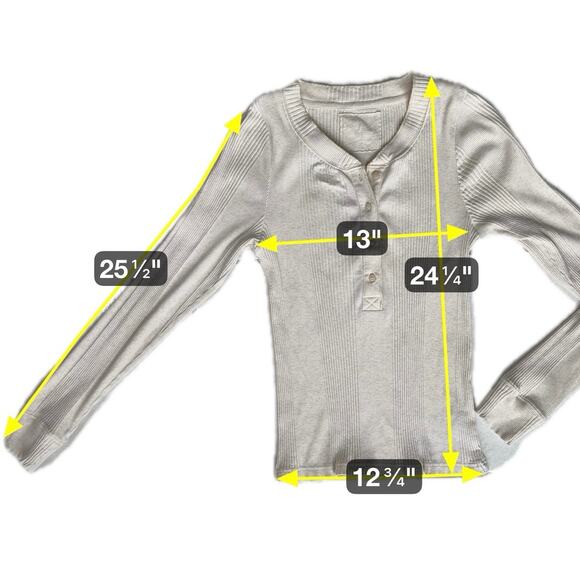 Aerie Long Sleeve Ribbed Knit Henley Top L Cream Casual Layer Bella Y2K Style - Picture 6 of 13